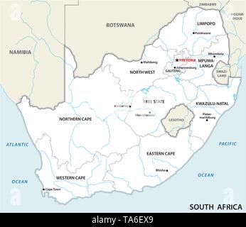 Sud Africa politica e amministrativa di mappa vettoriale Illustrazione Vettoriale