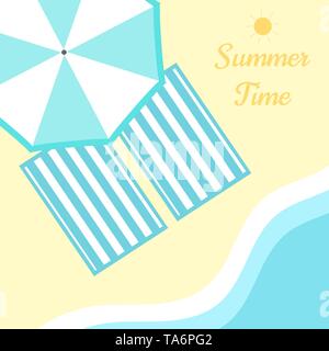 Due asciugamani e ombrelloni sulla spiaggia. Illustrazione Vettoriale Illustrazione Vettoriale