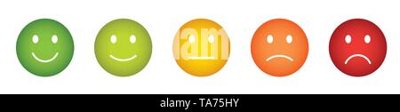 Vettore di feedback dei pulsanti con icone smiley in diversi colori da Felice a triste Illustrazione Vettoriale