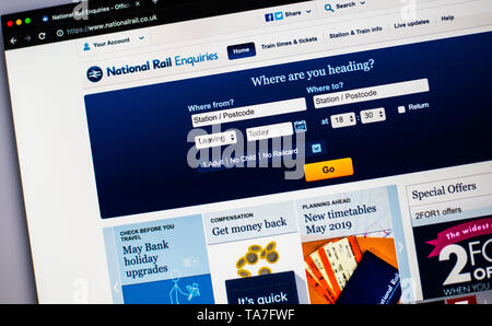 National Rail pagina web Foto Stock