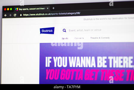 Biglietto ri-venditore StubHub sito online Foto Stock