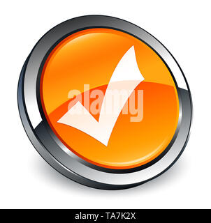 Icona di convalida isolati su 3d arancio pulsante rotondo illustrazione astratta Foto Stock