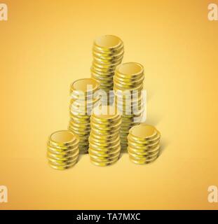 Illustrazione del vettore della pila di monete. Monete d'oro denaro. Risparmio di denaro per il futuro. Illustrazione Vettoriale