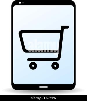 Shopping online di simbolo o icona con carrello su tablet schermo di computer illustrazione vettoriale Illustrazione Vettoriale
