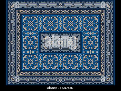 Vintage lussuosi tappeti orientali con ornamento di blu e grigio Illustrazione Vettoriale