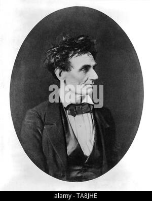 Abraham Lincoln, testa e spalle ritratto, immediatamente dopo la nomina del Senato, Chicago, Illinois, USA, fotografia di Alexander Hester, 28 Febbraio 1857 Foto Stock