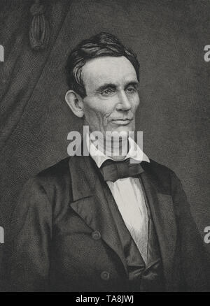 Testa e spalle Ritratto di Abraham Lincoln, incisione, artista sconosciuto, 1860's Foto Stock