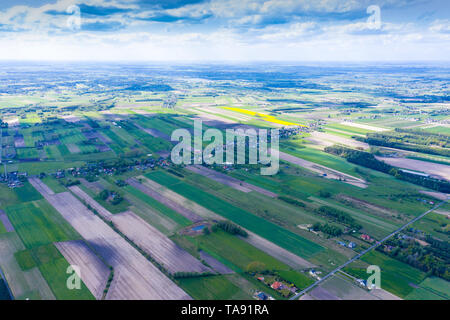 Vista aerea foto dal flying drone di campi prima del raccolto in estate in campagna Foto Stock