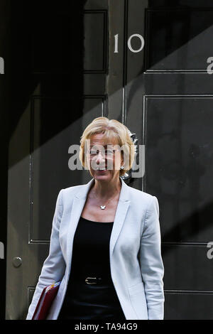 Andrea Leadsom visto a Downing Street. Andrea Leadsom ha rassegnato le dimissioni come il leader della House of Commons, dicendo che lei non è in grado di supportare il Theresa Maggio's Brexit bill. Foto Stock