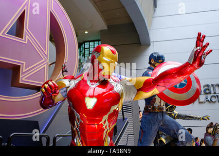 La Causeway Bay di Hong Kong, Cina - 03 Maggio 2019: vendicatori 4 modello di personaggio dispone di 1:1 vita statue a grandezza naturale in Hong Kong, come parte delle attività promozionali Foto Stock