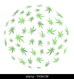 Verde di foglie di Cannabis sfondo. La marijuana medica Pattern. Floral Logo Design Illustrazione Vettoriale