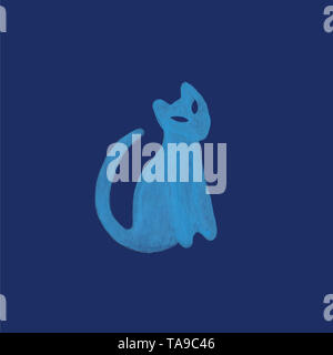 Acquerello cat in nordic design stile pet blu seduto e guardando con attenzione disegnati a mano color pastello in stile rustico e moderno stile scandinavo llust Foto Stock