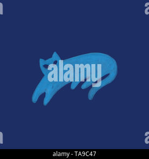 Acquerello cat in nordic design stile pet blu recante in appoggio disegnati a mano color pastello in stile rustico e moderno stile scandinavo llustration Foto Stock