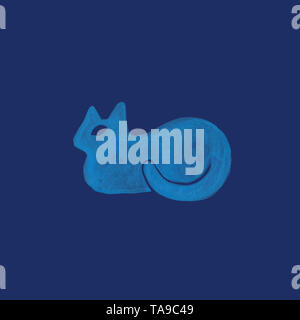 Acquerello cat in nordic design stile pet blu seduta come bun e guardare disegnati a mano color pastello in stile rustico e moderno stile scandinavo llustration Foto Stock