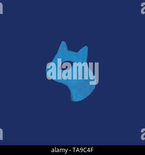 Acquerello cat in nordic design stile pet blu testa verticale disegnata a mano color pastello in stile rustico e moderno stile scandinavo llustration Foto Stock