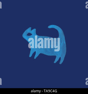 Acquerello cat in nordic design stile pet blu swalking con lingua di coda disegnati a mano color pastello in stile rustico e moderno stile scandinavo llustration Foto Stock