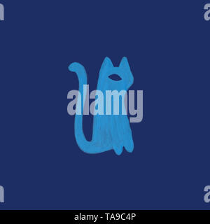 Acquerello cat in nordic design stile pet blu seduta disegnata a mano color pastello in stile rustico e moderno stile scandinavo llustration Foto Stock