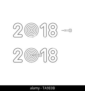 Icona vettore concetto di anno di 2018 con occhio di bue e Dart. Contorni neri. Illustrazione Vettoriale