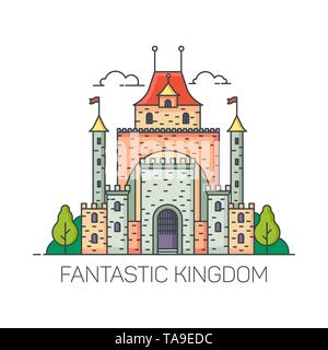 Magic Castle.Cartoon fantastico regno fort Illustrazione Vettoriale