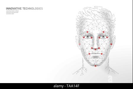 Bassa poli maschio faccia umana identificazione biometrica. Sistema di riconoscimento del concetto. Dati personali accesso sicuro la scansione di innovazione tecnologica. 3D Illustrazione Vettoriale
