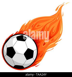 Calcio fiammeggiante su sfondo bianco. Un pallone da calcio in fiamme. Foto Stock