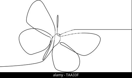 Linea continua butterfly isolati su sfondo bianco. Butterfly illustrazione vettoriale. Illustrazione Vettoriale