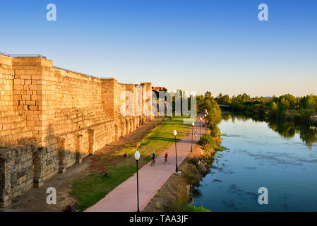 La Alcazaba, una fortificazione moresco costruita nel 835, che si affaccia sul fiume Guadiana. Un sito Patrimonio Mondiale dell'Unesco, Merida. Spagna Foto Stock