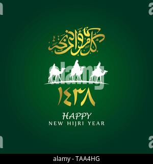 Felice nuovo anno Hijri. Isra. Ottimo per biglietto di auguri, poster e banner. Vettore Illustrazione Vettoriale