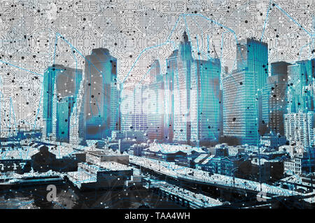 Migliorate digitalmente immagine di New York skyline della città come si vede dal ponte di Brooklyn Foto Stock