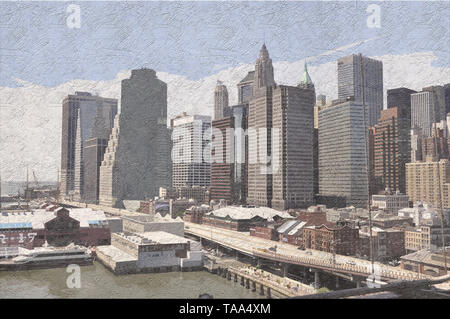 Migliorate digitalmente immagine di New York skyline della città come si vede dal ponte di Brooklyn Foto Stock