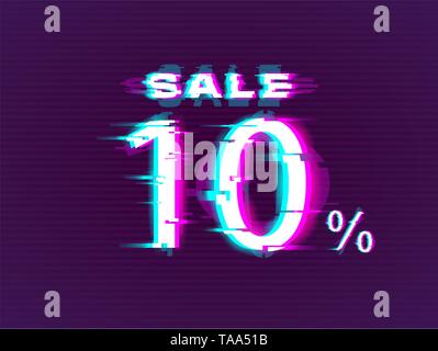 Vendita Glitched fino a 10 off. Distorto stile Glitch background moderno Illustrazione Vettoriale