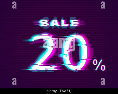 Vendita Glitched fino a 20 off. Distorto stile Glitch background moderno Illustrazione Vettoriale