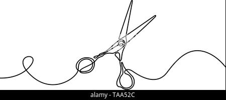 Forbici. Elemento di desing per barbiere. Rappresentazione in linea continua. Illustrazione Vettoriale. Illustrazione Vettoriale