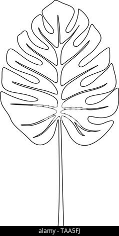 Un disegno della linea split philodendrom foglia di monstera.linea continua Esotiche piante tropicali. Illustrazione Vettoriale