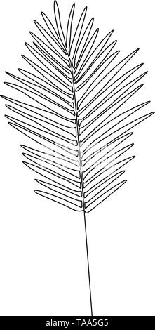 Un disegno della linea areca di foglie di palma. Linea continua Esotiche piante tropicali. Illustrazione Vettoriale