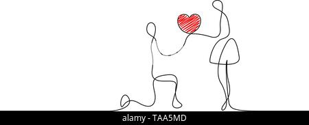 Continua una linea uomo fa una proposta di matrimonio con una donna Illustrazione Vettoriale