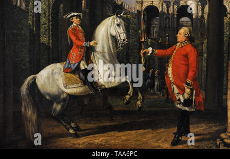 Bernardo Bellotto chiamato Canaletto il Giovane (1721-1780). Pittore italiano. Il colonnello Koenigsfels dando una lezione di equitazione al principe Jozef Poniatowski, 1773. Dettaglio. Museo Nazionale. Varsavia. La Polonia. Foto Stock