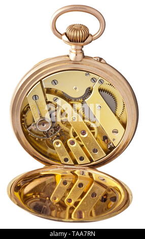 Il Kaiser Guglielmo II - un dono d'oro orologio da tasca, circa 1890 Eppner fratelli, Berlino, .585 oro. Pienamente funzionale e movimento con zirconi, precisione orologio. Smaltato bianco orologio con numeri arabi, separato di seconda mano e oro puntatori. Oro Rosso alloggiamento con affrancature multiple, il coperchio inverso con finemente smaltati iniziale 'W' sotto una corona imperiale, la superficie interna con affrancature "0,585" und "23143" nonché "F&H' e una corona. Diametro 50 mm. Peso 89,5 g. Nella sua pelle associati guarda caso con velluto- e Fodera in seta, Additional-Rights-Clearance-Info-Not-Available Foto Stock