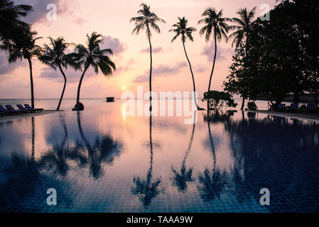 La spiaggia di sunsrise sull isola tropicale con palme. La natura e il concetto di viaggio. Foto Stock