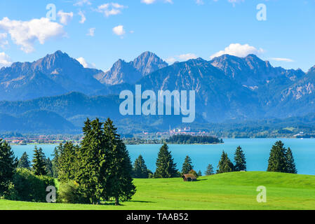 Estate calda mattina in settembre presso il Forggensee vicino a Füssen nella regione bavarese chiamato Königswinkel Foto Stock