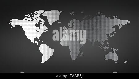 Mappa del Mondo in stile tratteggiato, illustrazione di vettore isolato su nero Illustrazione Vettoriale