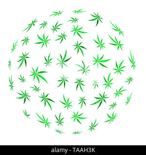 Verde di foglie di Cannabis sfondo. La marijuana medica Pattern. Floral Logo Design Foto Stock