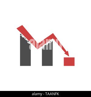 Il trend negativo. Grafico in declino, freccia rossa illustrazione vettoriale Illustrazione Vettoriale