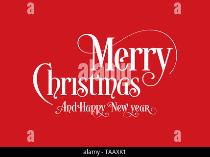 Felice Natale scritte Calligraphy testo Art Design con sfondo rosso. Merry Christmas testo Design Logo vettoriale, tipografia. Foto Stock