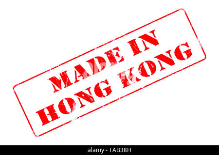Timbro con inchiostro rosso su sfondo bianco concetto lettura made in Hong Kong Foto Stock