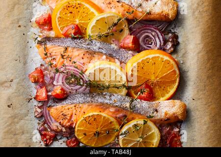 Piatto di salmone Foto Stock