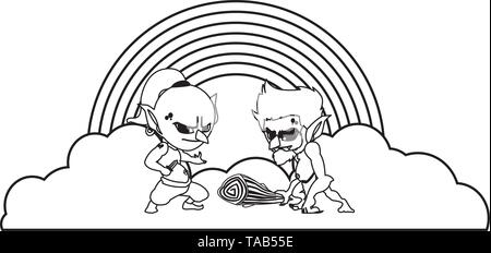 Brutto troll con caveman gnome e rainbow illustrazione vettoriale design Illustrazione Vettoriale