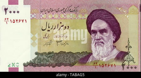 La banconota aus Iran, 200 Rial, der schiitische Ajatollah Ruhollah Musavi Chomeini oder Khomeini, 1992 Foto Stock