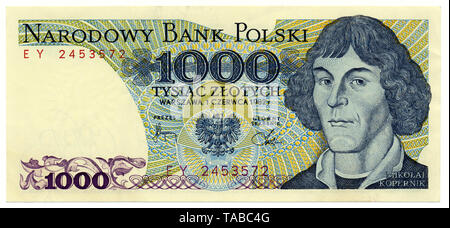 Historische banconota, 1000 Zloty, Nikolaus Kopernikus, 1982, Polen, Europa Foto Stock