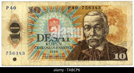 Historische banconota 10 (Korun Kronen), der slowakischer Dichter Pavol Országh Hviezdoslav, 1986, Tschechoslowakei, Europa, storico banconota, Czech Koruna, Cecoslovacchia Foto Stock